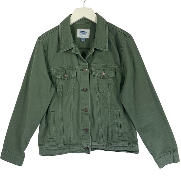 old Navy women's  olive Green Denim Jacket size large - Picture 1 of 14